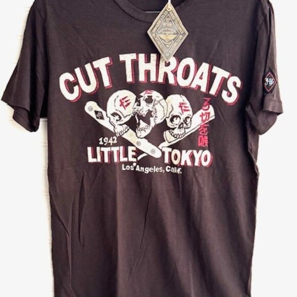Johnson Motors Cut Throats Little Tokyo distressed M Faded Black Tar Shirt NWT - Picture 1 of 5